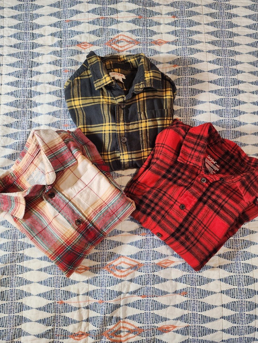 Cat & Jack Kids Red, Yellow & Cream Plaid Button-Down Shirt Bundle